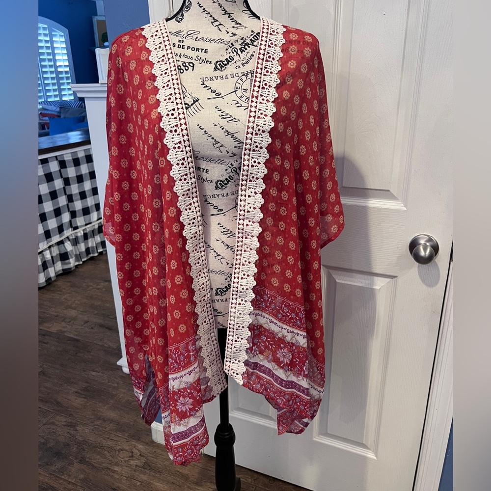 Elegant Floral Kimono with Lace Trim XL boho bohemian vintage cottagecore fall